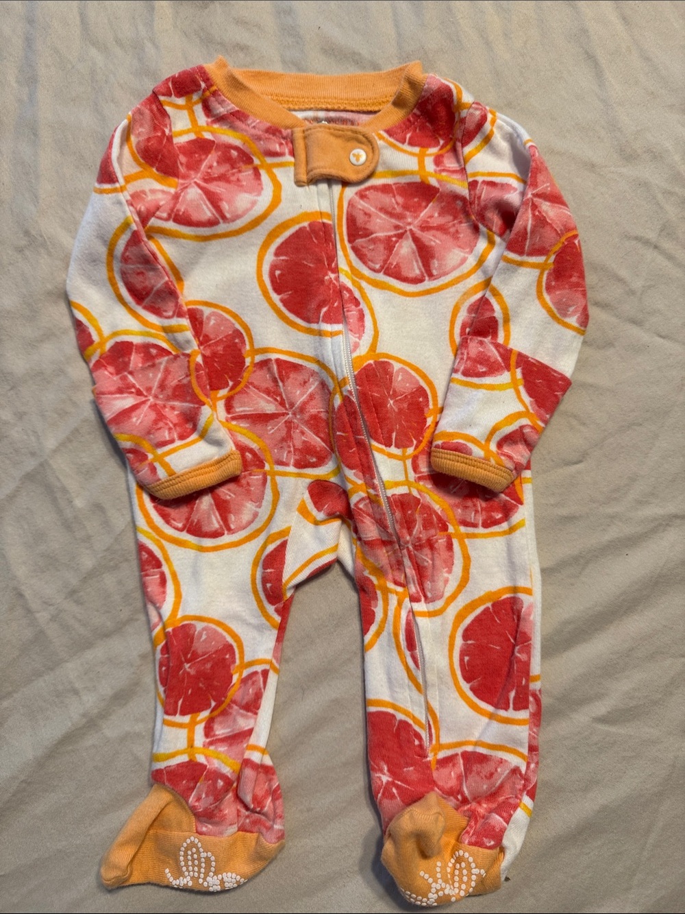 Burts Bees - Newborn Grapefruit Print One-Piece Footed Pajamas